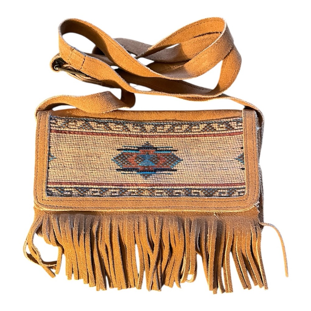 Minnetonka Vintage Suede Small Crossbody Purse Tan Suede Western Look
